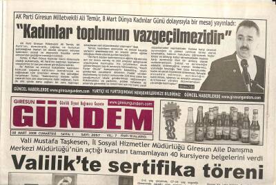 Giresun Gündem Gazetesi 8 Mart 2008 - First Laydlerden Yaşlılara Şevkat GZ101570 - 2