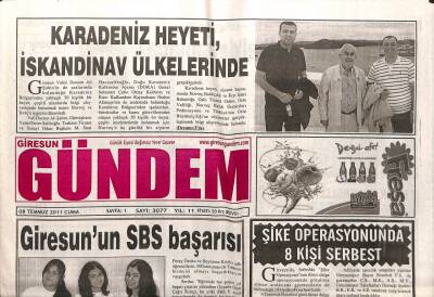 Giresun Gündem Gazetesi 8 Temmuz 2011 - Şike Operasyonunda 8 Kişi Serbest GZ108102 - 1