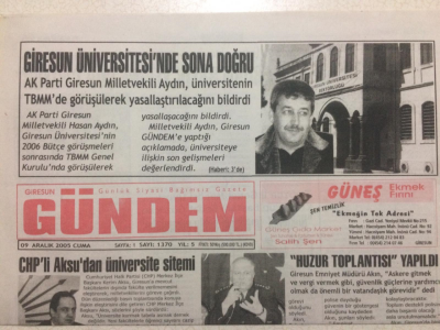 Giresun Gündem Gazetesi 9 Aralık 2005 - Giresun Üniversitesinde Sona Doğru GZ24095 - 1