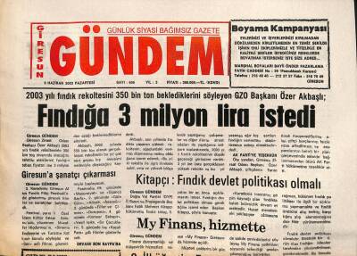 Giresun Gündem Gazetesi 9 Haziran 2003 - Giresuna Sanatçı Çıkarması GZ101548 - 1