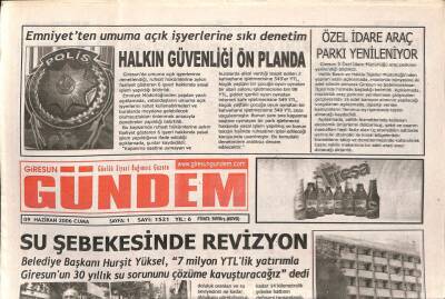 Giresun Gündem Gazetesi 9 Haziran 2006 - Su Şebekesinde Revizyon GZ108266 - 1