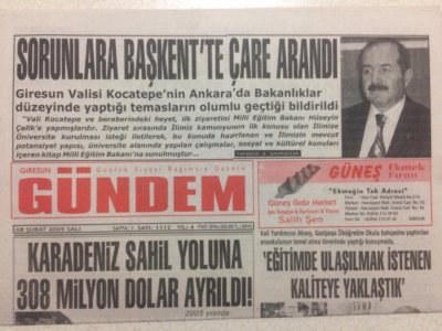 Giresun Gündem Gazetesi 9 Şubat 2005 - Karadeniz Sahil Yoluna 308 Milyon Ayrıldı GZ24099 - 1