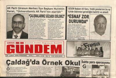 Giresun Gündem Gazetesi 9 Şubat 2006 - Sahte Para Operasyonu GZ101523 - 2