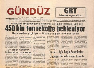 Giresun Gündüz Gazetesi 13 Haziran 1995 - 450 Bin Ton Rekolte Bekleniyor GZ79701 - 1