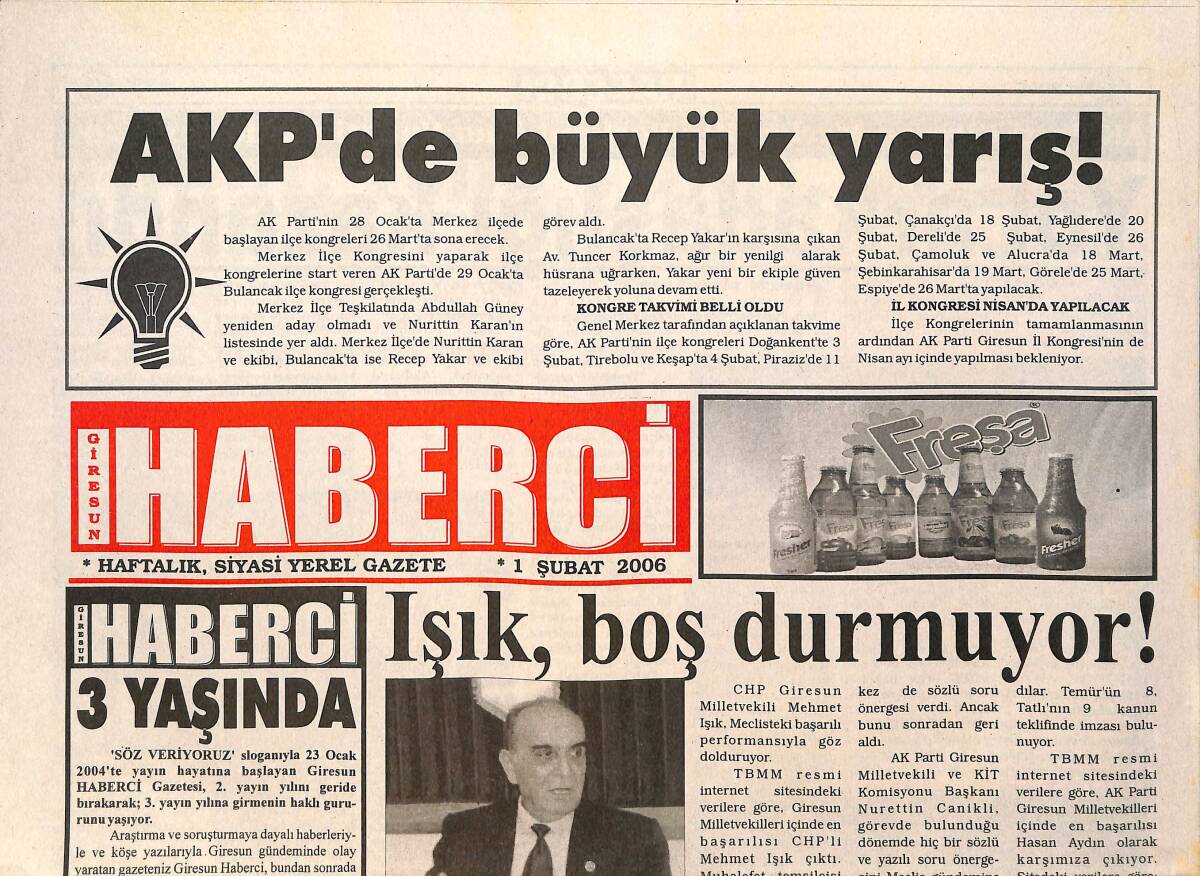 Giresun Haberci Gazetesi 1 Şubat 2006 - Giresunspor Başkanı Fatih Mehmet Kitapçı 