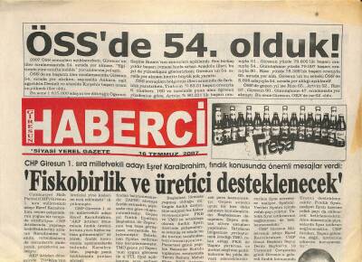 Giresun Haberci Gazetesi 16 Temmuz 2007 - ÖSSde 54. Olduk ! - YSK , CHPnin Gemili Afişlerini Serbest Bıraktı GZ109341 - 1