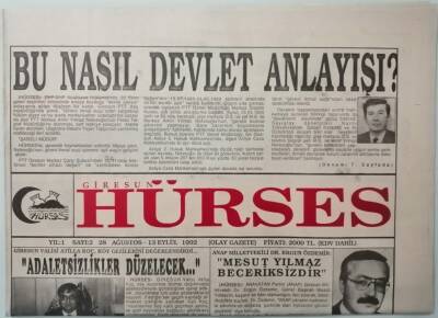 Giresun Hürses Gazetesi 28 Ağustos-13 Eylül 1992 Hükümet Giresuna Haksızlık Yapıyor -GZ37471 - 1
