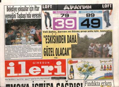Giresun İleri Gazetesi 1 Ağustos 2011 - TMOya İstifa Çağrısı GZ108174 - 1