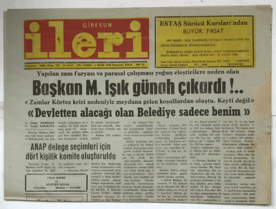 Giresun İleri Gazetesi 1 Ekim 1990 - ANAP Delege Seçimleri İçin Dört Kişilik Komite Oluşturuldu GZ3997 - 1