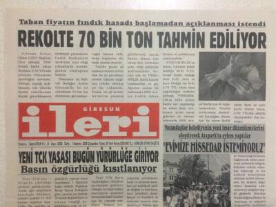 Giresun İleri Gazetesi 1 Haziran 2005 - Yeni TCK Yasası Bugün Yürürlüğe Giriyor GZ32327 - 1
