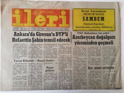 Giresun İleri Gazetesi - 1 Şubat 1992 - Ankarada Giresunu DYPli Refaettin Şahin Temsil Edecek GZ43894 - 1