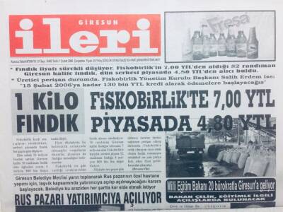 Giresun İleri Gazetesi 1 Şubat 2006 - Bir Kilo Fındık Fiskobirlikte 7 Ytl Piyasada 4,80 Ytl GZ41628 - 1