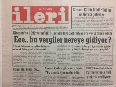 Giresun İleri Gazetesi 10 Aralık 1992 - Bu Vergiler Nereye Gidiyor? GZ32453 - 1
