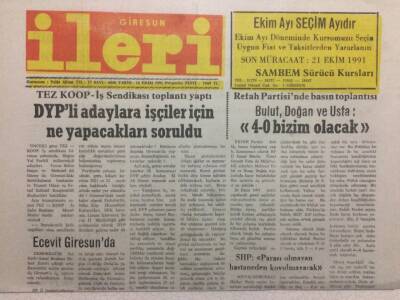 Giresun İleri Gazetesi 10 Ekim 1991 - Ecevit Giresunda GZ32577 - 1
