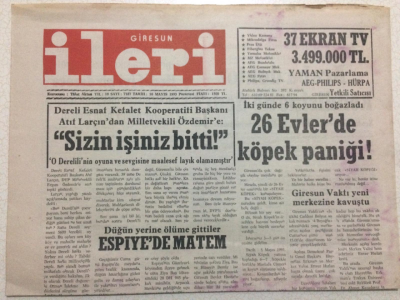 Giresun İleri Gazetesi 10 Mayıs 1993 - 26 Evlerde Köpek Paniği GZ24108 - 1