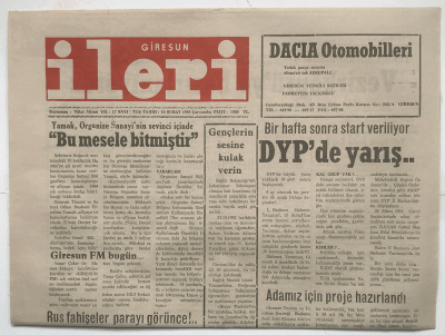 Giresun İleri Gazetesi 10 Şubat 1993 - DYP de Yarış GZ3761 - 1