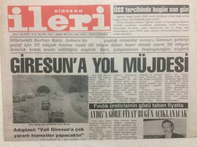 Giresun İleri Gazetesi 11 Ağustos 2000 - Giresuna Yol Müjdesi GZ34742 - 1