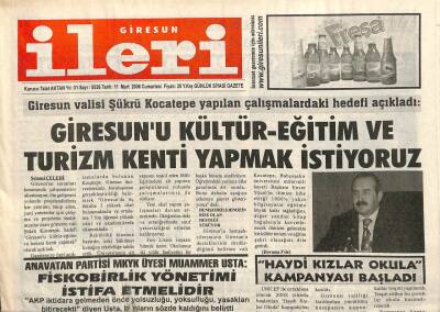 Giresun İleri Gazetesi 11 Mart 2006 - Fiskobirlik Yönetimi İstifa Etmelidir GZ101668 - 2