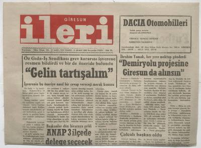 Giresun İleri Gazetesi 11 Şubat 1993 - ANAP 3 İlçe Delege Seçecek GZ3760 - 1
