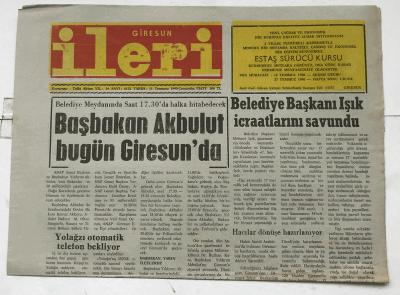 Giresun İleri Gazetesi 11 Temmuz 1990 - Başbakan Akbulut Bugün Giresun da GZ7336 - 1