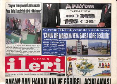 Giresun İleri Gazetesi 11 Temmuz 2011 - Havaalanı Ve Eğribel Açıklaması GZ108187 - 1