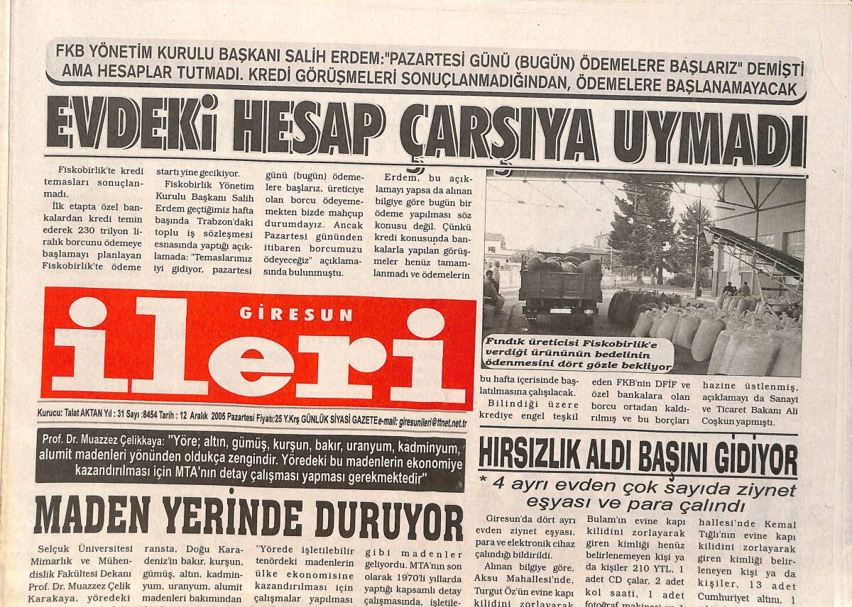 Giresun İleri Gazetesi 12 Aralık 2005 - Bulancakspor Kendine Geldi - Sökenspor'a Bir İşler Oldu GZ3204 - 1