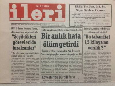 Giresun İleri Gazetesi 12 Ekim 1992 - Bir Anlık Hata Ölüm Getirdi GZ32526 - 1