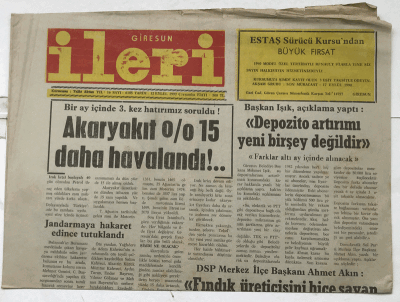 Giresun İleri Gazetesi 12 Eylül 1990 - Akaryakıt %15 Daha Havalandı ! GZ7323 - 2