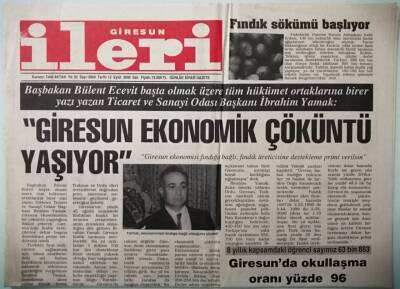 Giresun İleri Gazetesi 12 Eylül 2000 Giresun Ekonomik Çöküntü Yaşıyor -GZ37485 - 1