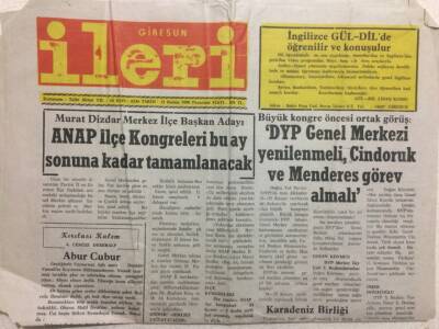 Giresun İleri Gazetesi 12 Kasım 1990 - DYP Genel Merkezi Yenilenmeli, Cindoruk Ve Menderes Görev Almalı GZ34032 - 1