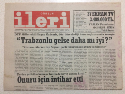 Giresun İleri Gazetesi 12 Mayıs 1993 - Ergun ÖzdemirTrabzonlu Gelse Dahamı İyi GZ24112 - 1