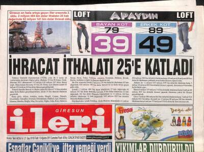 Giresun İleri Gazetesi 13 Ağustos 2011 - İhracat İthalatı 25e Katladı GZ108184 - 1
