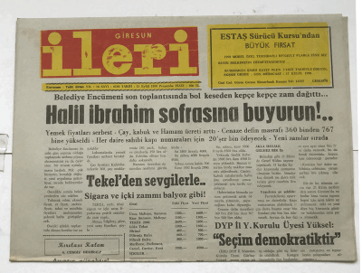 Giresun İleri Gazetesi 13 Eylül 1990 - Halil İbrahim Sofrasına Buyurun GZ7322 - 1