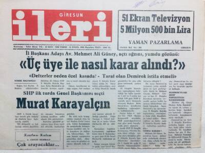 Giresun İleri Gazetesi 13 Eylül 1993 - Shp İlk Turda Genel Başkanı Seçti GZ41640 - 1