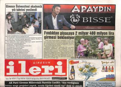 Giresun İleri Gazetesi 13 Eylül 2011 - Eğribel Tüneli 2011 Sonunda Başlıyor GZ108310 - 1