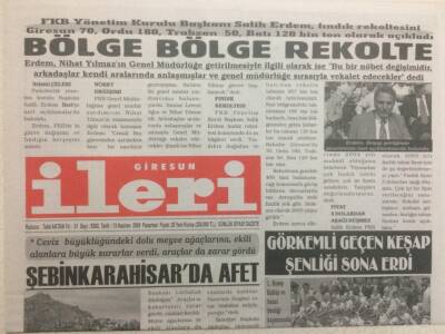 Giresun İleri Gazetesi 13 Haziran 2005 - Bölge Bölge Rekolte GZ32345 - 1