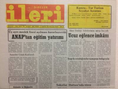 Giresun İleri Gazetesi 13 Mayıs 1991 - Anaptan Eğitim Yatırımı GZ32569 - 1