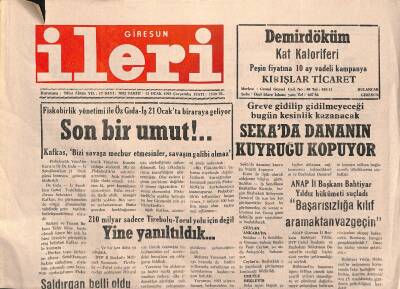 Giresun İleri Gazetesi 13 Ocak 1993 - Fiskobirlikte Yeni Bir Tartışma - Sekada Dananın Kuyruğu Kopuyor GZ123214 - 1