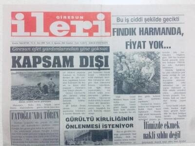 Giresun İleri Gazetesi 14 Ağustos 2000 - Fındık Harmanda Fiyat Yok GZ40815 - 1
