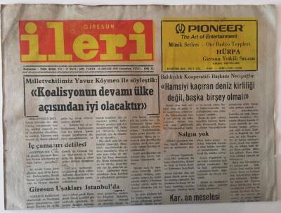 Giresun İleri Gazetesi 14 Aralık 1991 - Koalisyonun Devamı Ülke Açısından İyi Olacaktır GZ31208 - 1