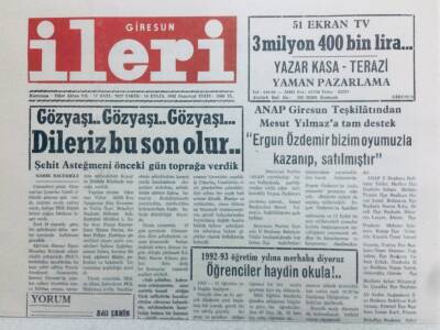 Giresun İleri Gazetesi 14 Eylül 1992 - Dileriz Bu Son Olur GZ41440 - 1