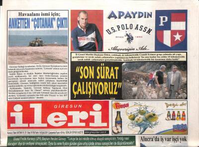 Giresun İleri Gazetesi 14 Eylül 2011 - Havaalanı İsmi Çotanak Çıktı GZ108311 - 1