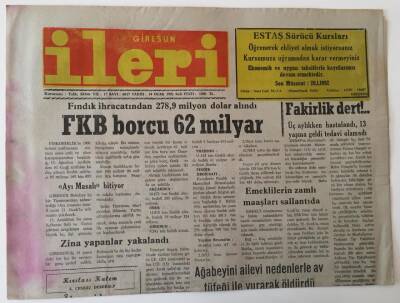 Giresun İleri Gazetesi - 14 Ocak 1991 - FKB Borcu 62 Milyar - GZ43850 - 1