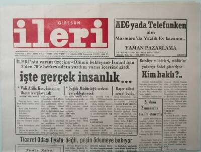 Giresun İleri Gazetesi 15 Ağustos 1992 Ticaret Odası Fiyata Değil Peşin Ödemeye Bakıyor -GZ37476 - 1