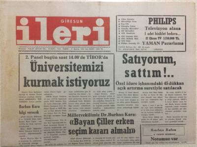 Giresun İleri Gazetesi 15 Haziran 1993 - Bayan Çiller Erken Seçim Kararı Almalı GZ32424 - 1
