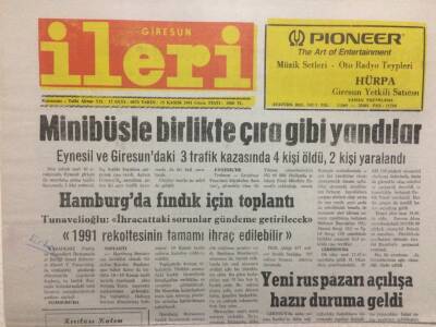 Giresun İleri Gazetesi 15 Kasım 1991 - Minibüsle Birlikte Çıra Gibi Yandılar GZ32560 - 1