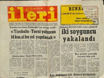 Giresun İleri Gazetesi 15 Şubat 1992 - Şebinkarahisar Sanayi Sitesi Askıda - Rus Pazarı Yanında İnşaata İzin Yok GZ123109 - 1
