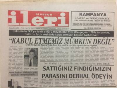 Giresun İleri Gazetesi 16 Ağustos 2003 - Kabul Etmemiz Mümkün Değil GZ32390 - 1