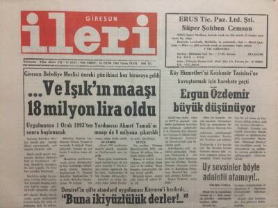 Giresun İleri Gazetesi 16 Ekim 1992 - Ergün Özdemir Büyük Düşünüyor GZ32523 - 1