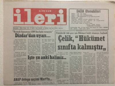Giresun İleri Gazetesi 16 Şubat 1993 - Çelik,Hükümet Sınıfta Kalmıştır GZ32427 - 1